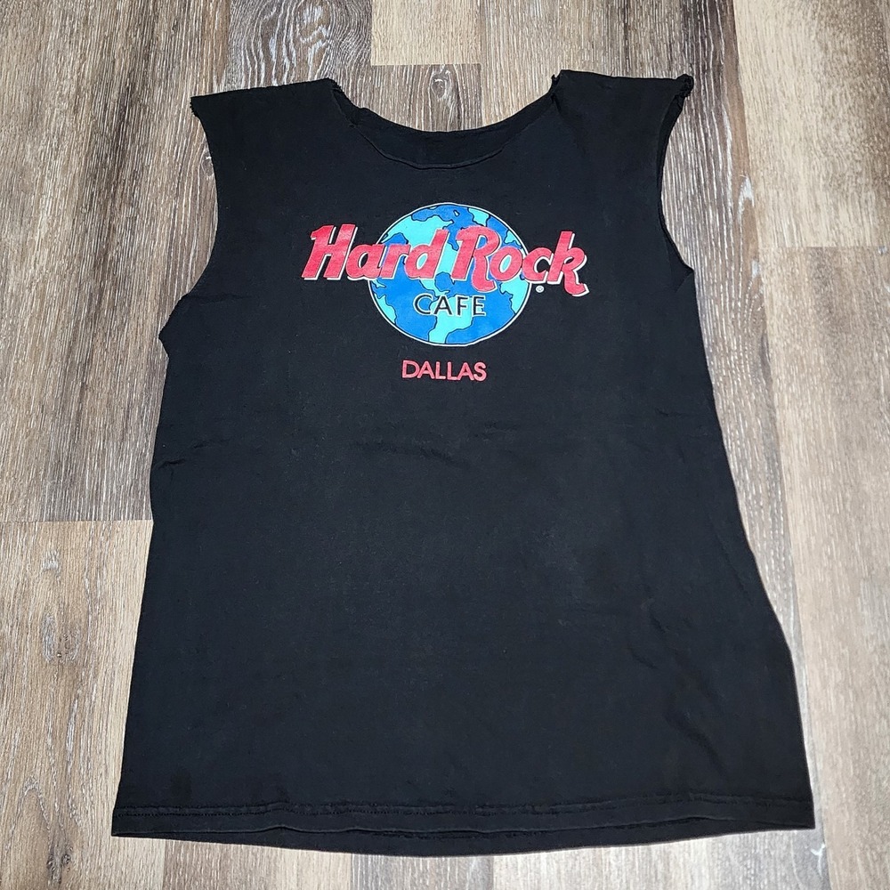 Vintage Hard Rock Cafe T-Shirt Mens M Black Dallas TX Cut Tank Tee Shirt USA
